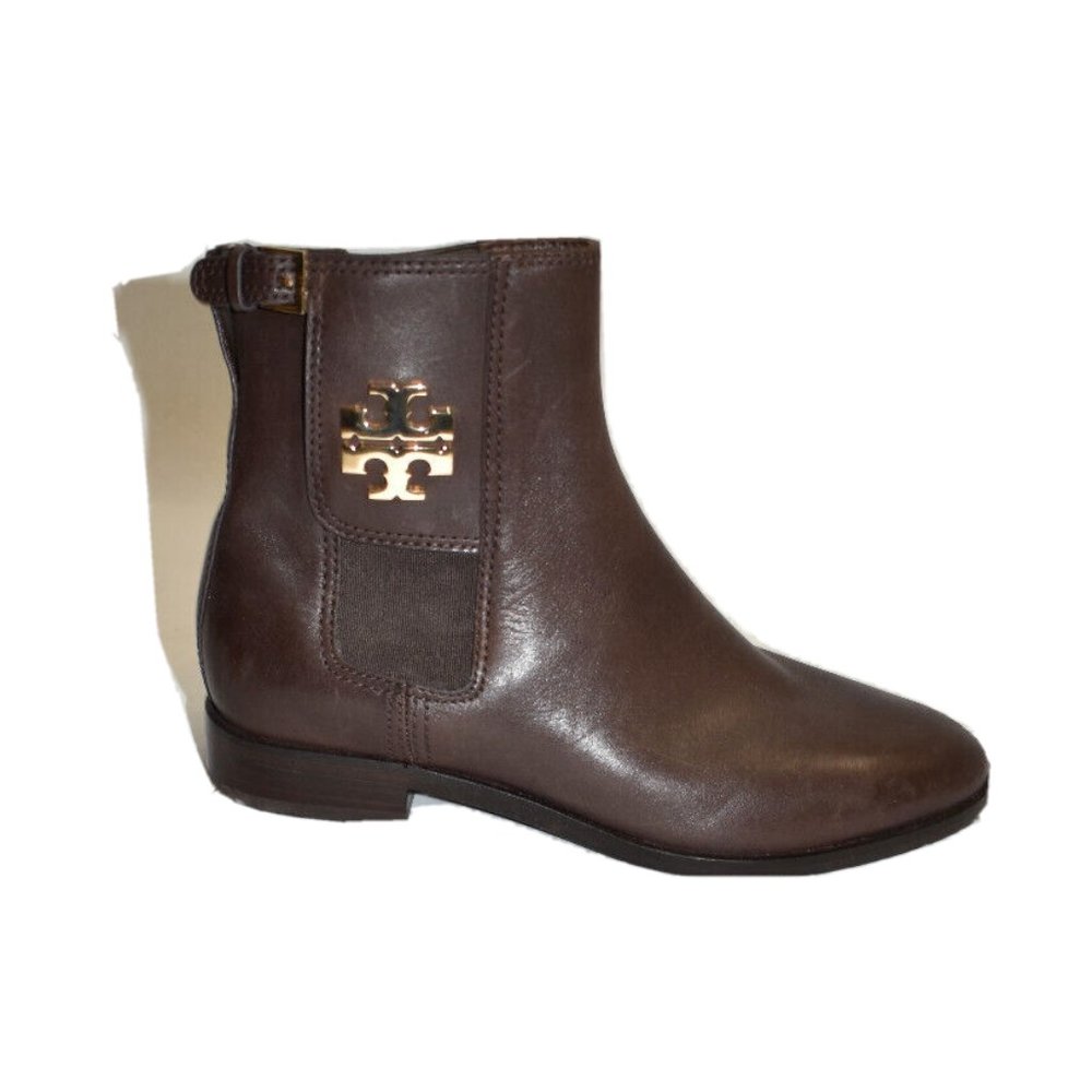 New! Tory Burch Wyatt Boots Chelsea Pull On Booties Brown Leather 6.5 M DD274A
